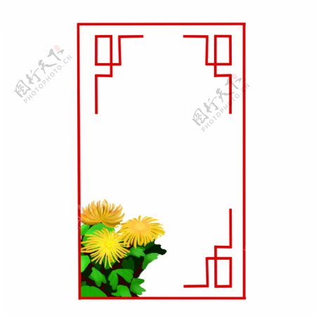 中国风边框手绘黄色菊花
