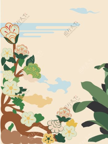 清新手绘系绿色植物花卉创意背景