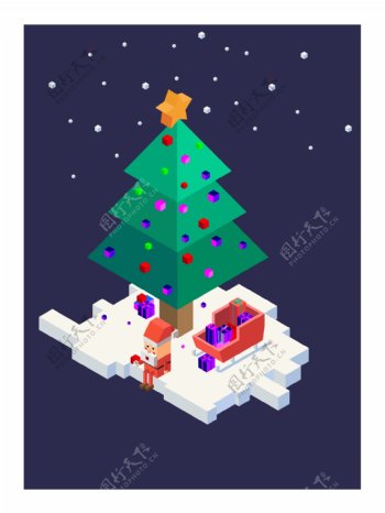 2.5D圣诞节立体卡通场景插画邮票贴纸