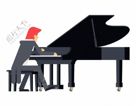 卡通钢琴演奏元素