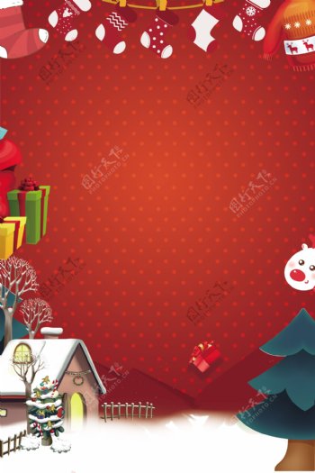 红色帘幕圣诞节快乐节日促销广告背景