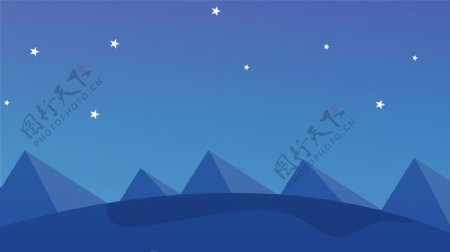 蓝色夜晚星星卡通小山背景