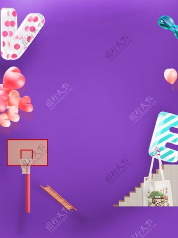 紫色创意字母篮框背景素材