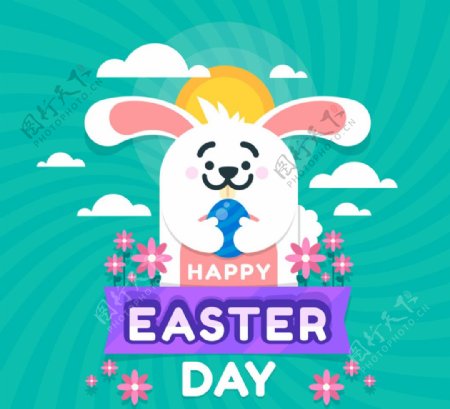 可爱复活节抱彩蛋白兔