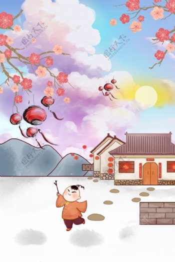 彩绘中国风春节背景素材