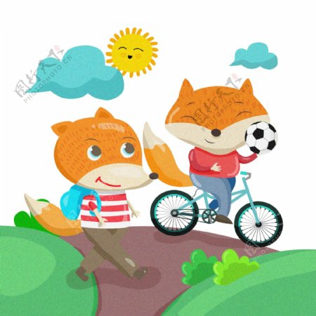 精品手绘卡通插画儿童可爱动物免抠图狐狸