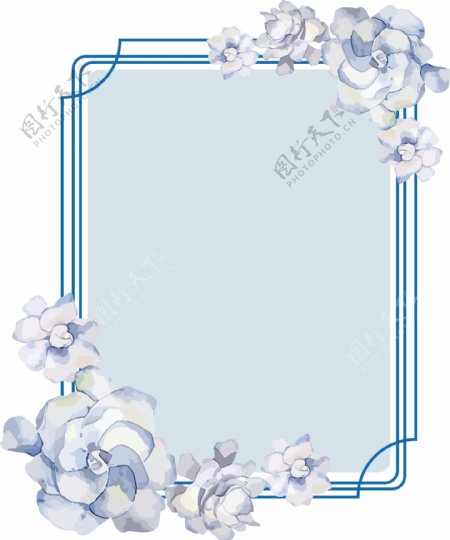 原创植物花朵边框清新唯美蓝色装饰元素