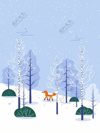 冬季雪地树林背景素材
