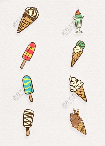 彩绘冰淇淋png元素