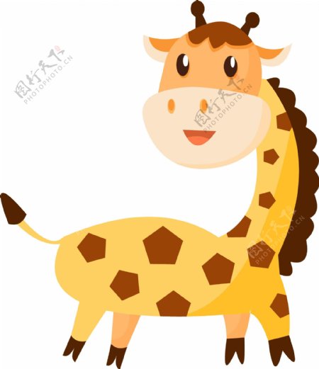 手绘动物卡通扁平动物元素可爱长颈鹿
