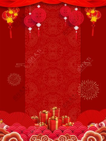 红色喜庆中国风猪年春节促销背景设计