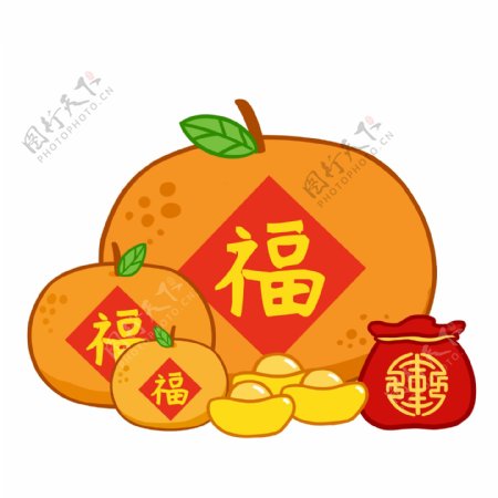 中国风大吉大利橘子和金元宝设计