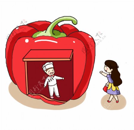 美食主题卡通插画红辣椒小房子