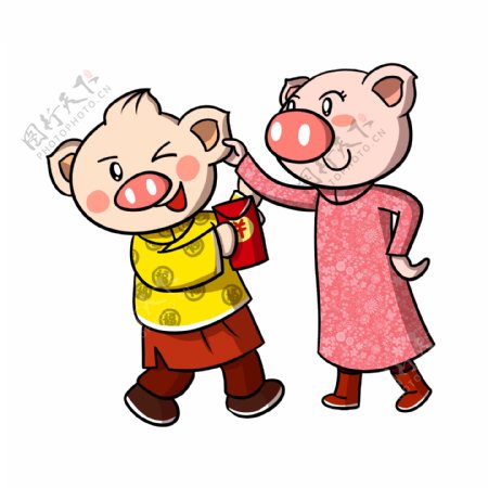 卡通新年猪年小猪要红包png透明底