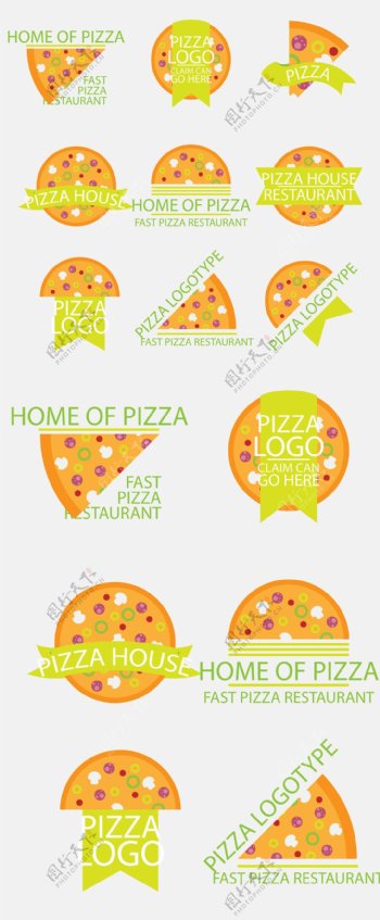 橙色多款披萨标签设计矢量素材