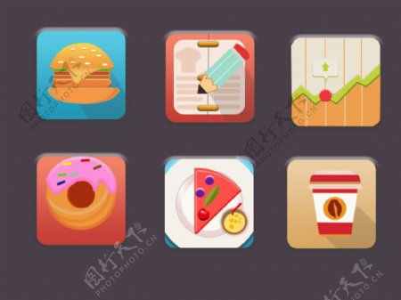 点餐系统扁平化拟物卡通彩色图标