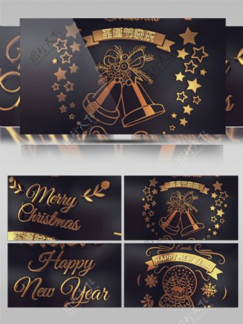三维黄金质感圣诞节徽章演绎AE模板