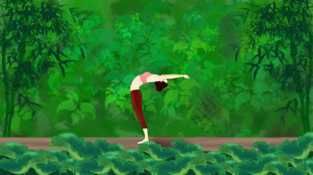 健身户外瑜珈卡通人物暖色系风景插画系列5