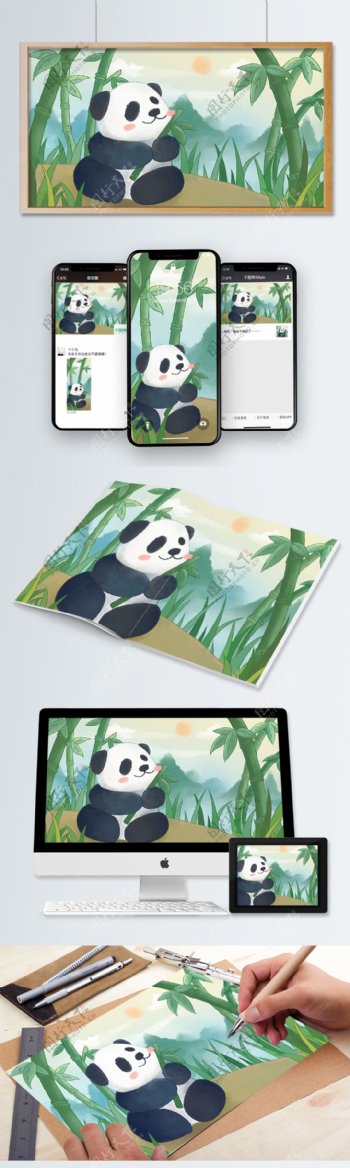 水彩中国风可爱熊猫