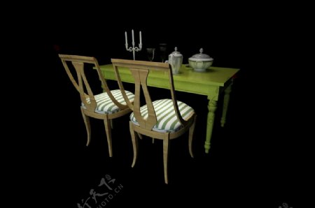 现代田园风餐桌椅设计模型