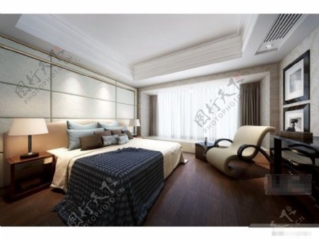 个性简约现代卧室床具组合素材图