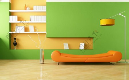 时尚绿色客厅满铺壁纸装饰效果图
