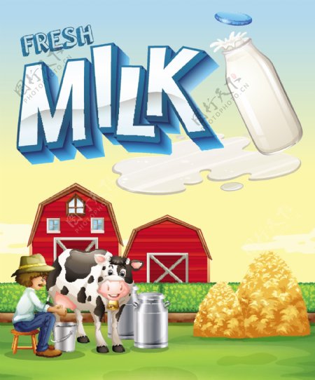 牛奶手绘卡通农场矢量素材