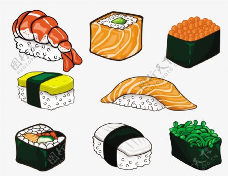 海苔料理食物寿司矢量图