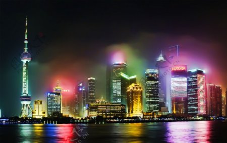 上海夜景东方明珠风景画