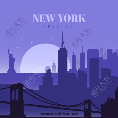 创意纽约日落风景剪影矢量素材