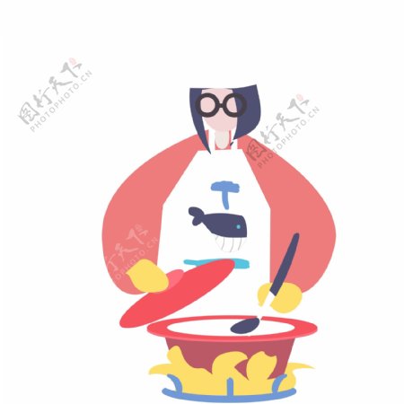 卡通煮饭的女厨师设计