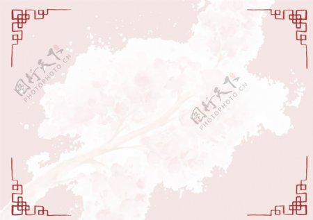中式水彩绘盛开樱花