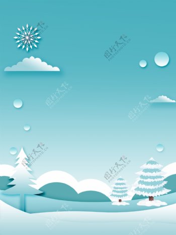 手绘小清新冬季雪地背景素材
