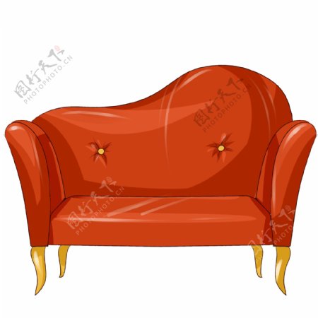 原创手绘家具欧式双人沙发橘色红色素材