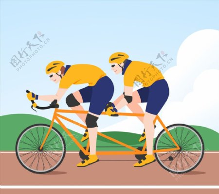 创意骑双人自行车的人物矢量图