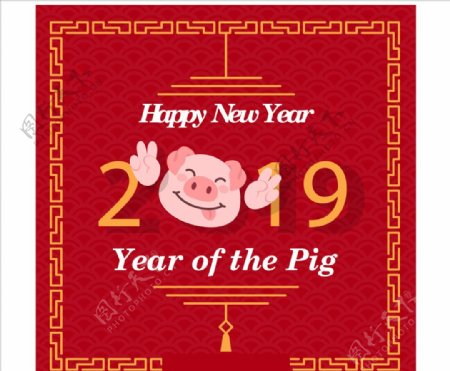 2019年可爱猪年贺卡矢量素材