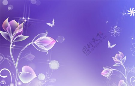梦幻郁金香紫色电视背景墙