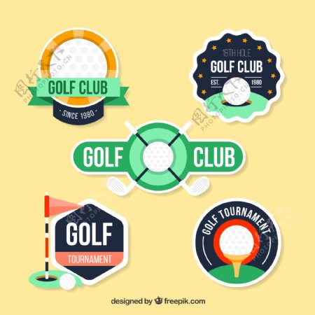 5款纸质高尔夫俱乐部标签矢量图