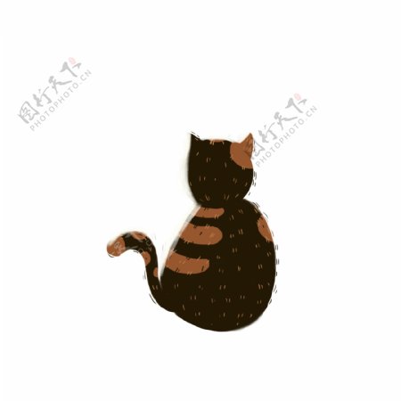 卡通手绘一只小猫背影设计元素