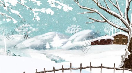 手绘白色冬季雪景背景设计