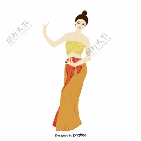 女人集泰国舞蹈围裙长岛黄色