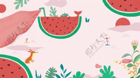 粉色西瓜水果插画背景