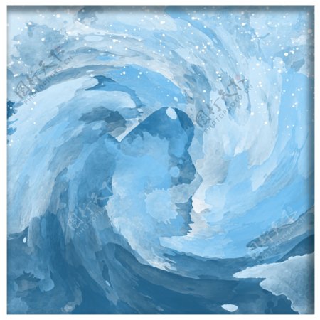 原创蓝色海洋波浪水彩背景
