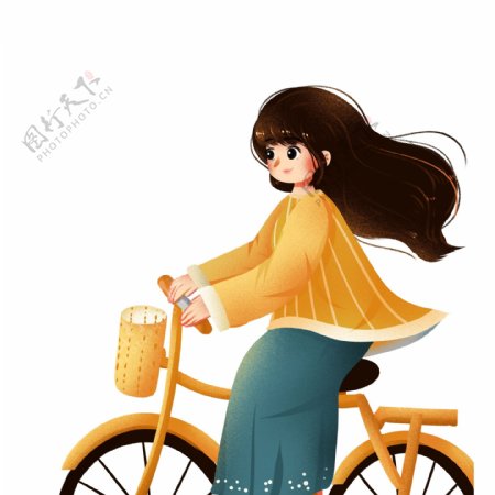 卡通可爱骑着自行车的小女生