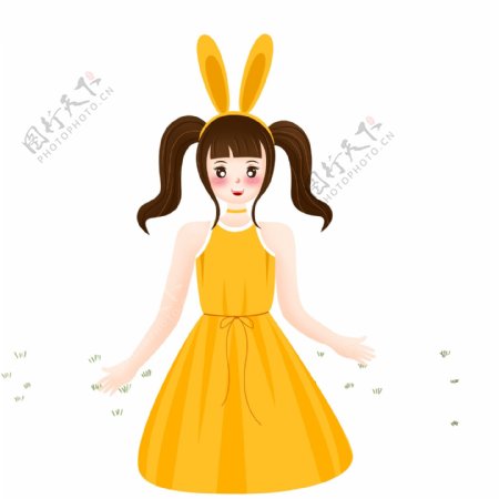卡通可爱带着兔子发带的女孩