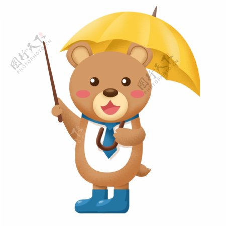卡通可爱撑着雨伞的小熊