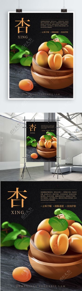 原创插画杏子美食水果海报