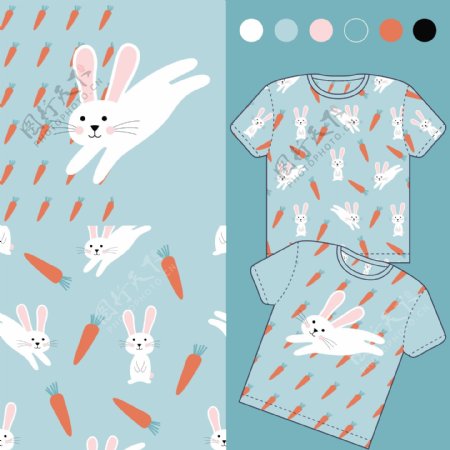 小兔子胡萝卜印花图案设计