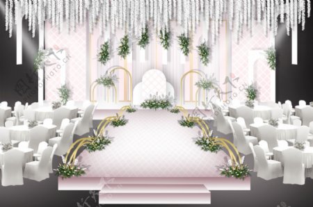 粉色唯美婚礼舞台效果图