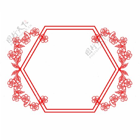 红色六边形花朵边框插画